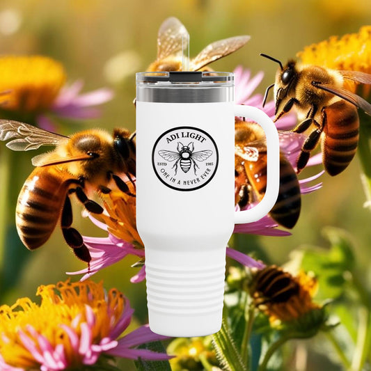 Insulated Travel Mug: 40oz Bee Design, Perfect for Outdoors, Coffee Lovers, Gifts, Camping, Eco-Friendly, Summer Sips