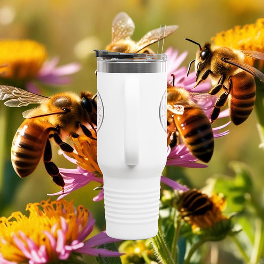 Insulated Travel Mug: 40oz Bee Design, Perfect for Outdoors, Coffee Lovers, Gifts, Camping, Eco-Friendly, Summer Sips